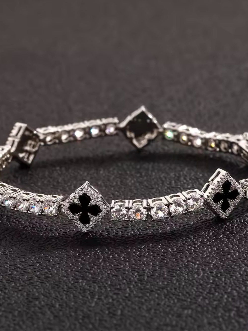 Gold and White Crystal Clover Link Bracelet  - NEW
